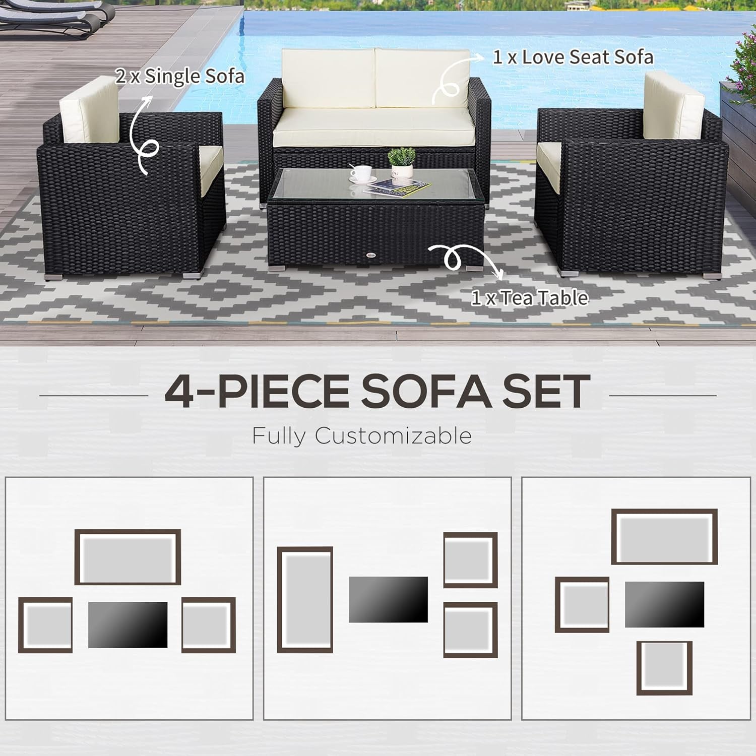 White Wicker 4-Piece Patio Sectional Sofa Set-3