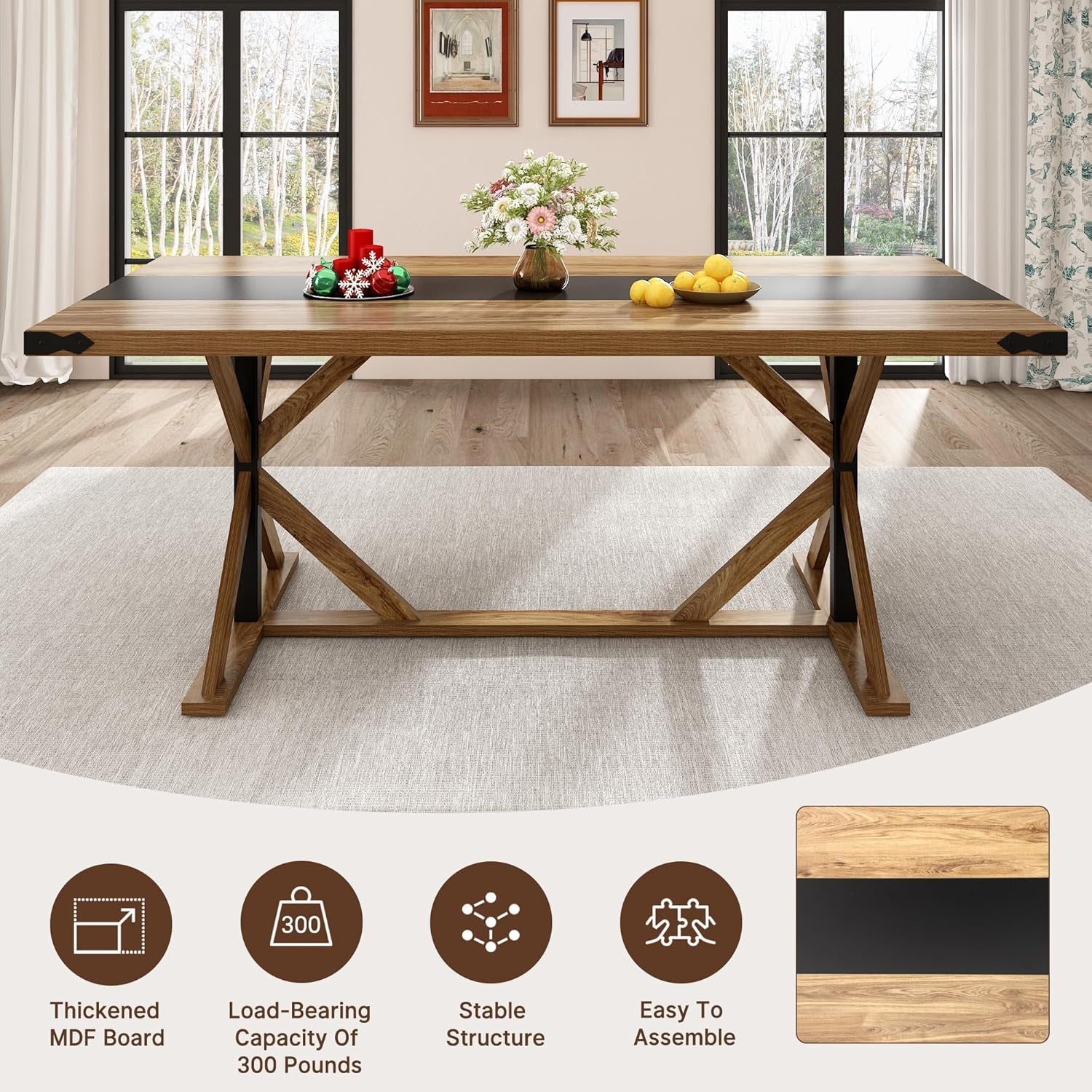 71 Inch Timbercrafted Dining Table Waterproof Surface-4