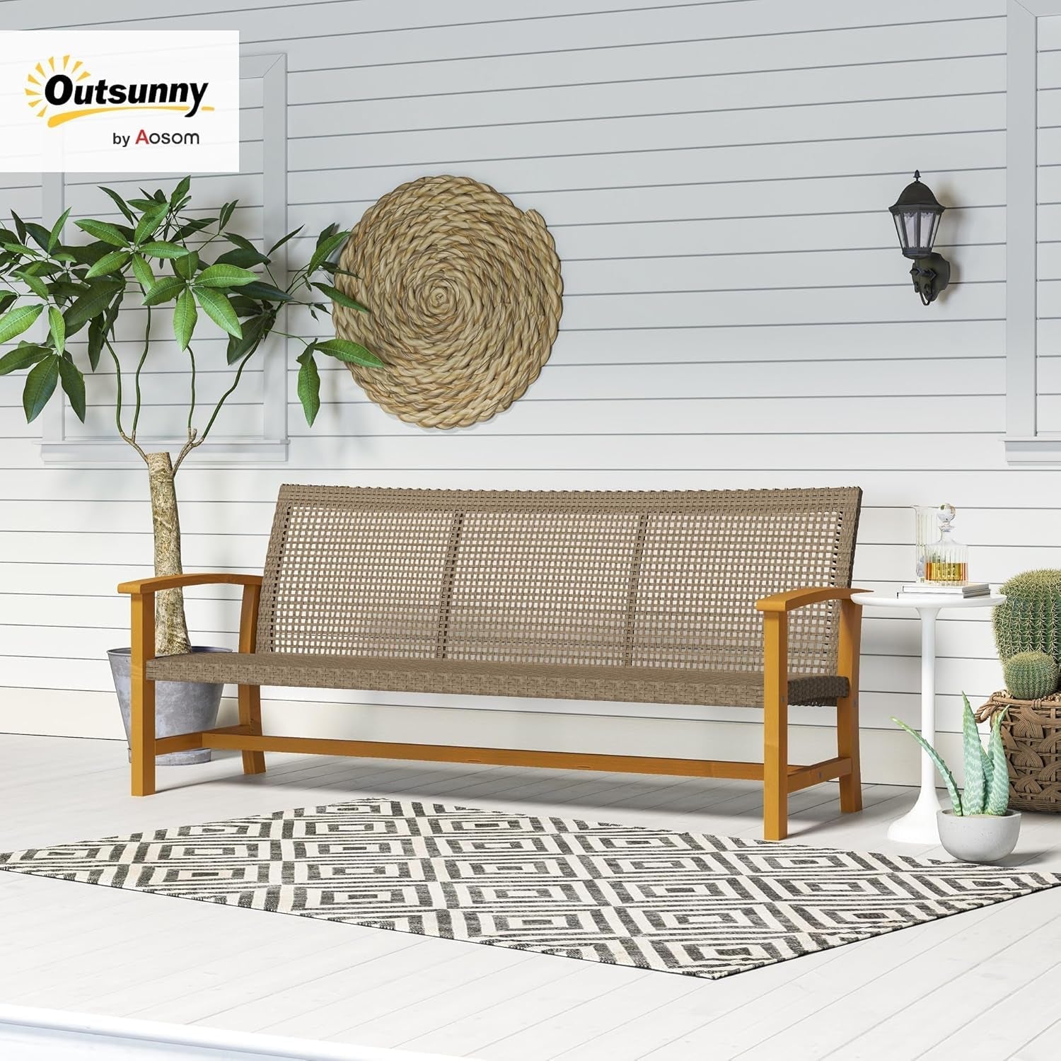 Spacious Wicker Outdoor Couch for Three Comfortable Seats-1