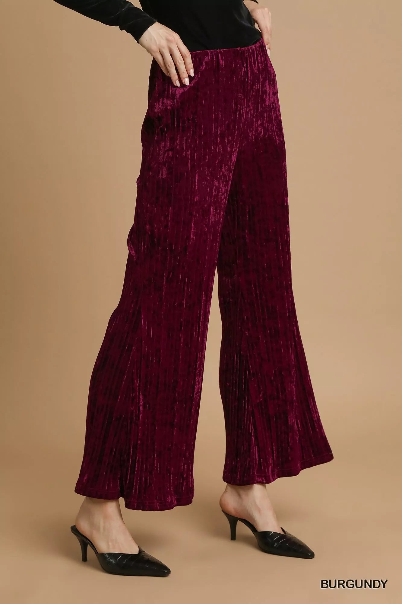 Umgee Velvet Wide Leg Flare Pants