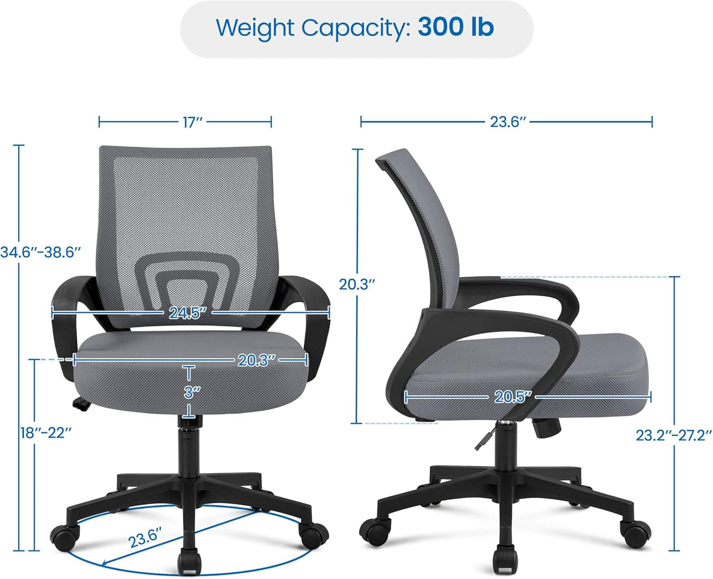 Office Chair Mid Back Executive Task Swivel Rolling Gaming Lumbar Support Modern Desk Computer Ergonomic Mesh Embody Chair Rolly Study Chair with Armrests, Dark Grey-2