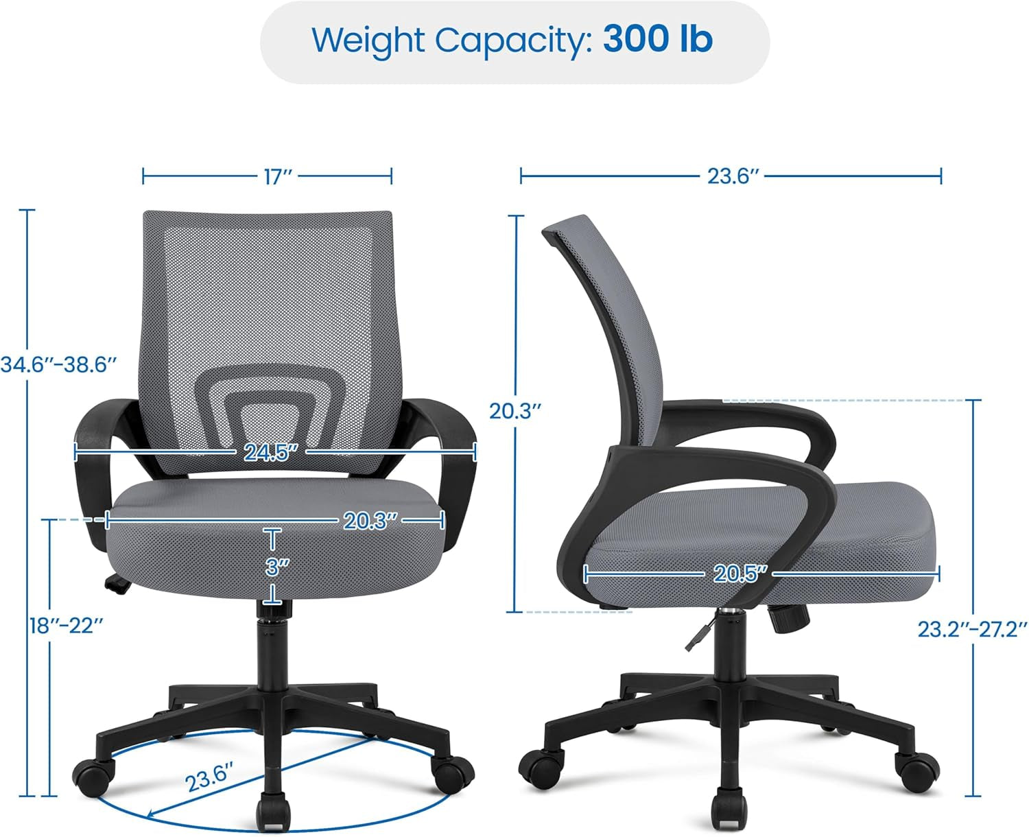 Office Chair Mid Back Executive Task Swivel Rolling Gaming Lumbar Support Modern Desk Computer Ergonomic Mesh Embody Chair Rolly Study Chair with Armrests, Dark Grey-2