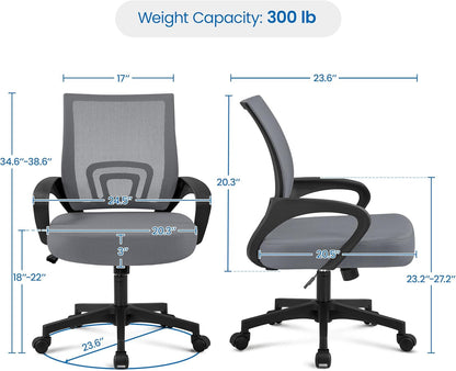 Office Chair Mid Back Executive Task Swivel Rolling Gaming Lumbar Support Modern Desk Computer Ergonomic Mesh Embody Chair Rolly Study Chair with Armrests, Dark Grey-2