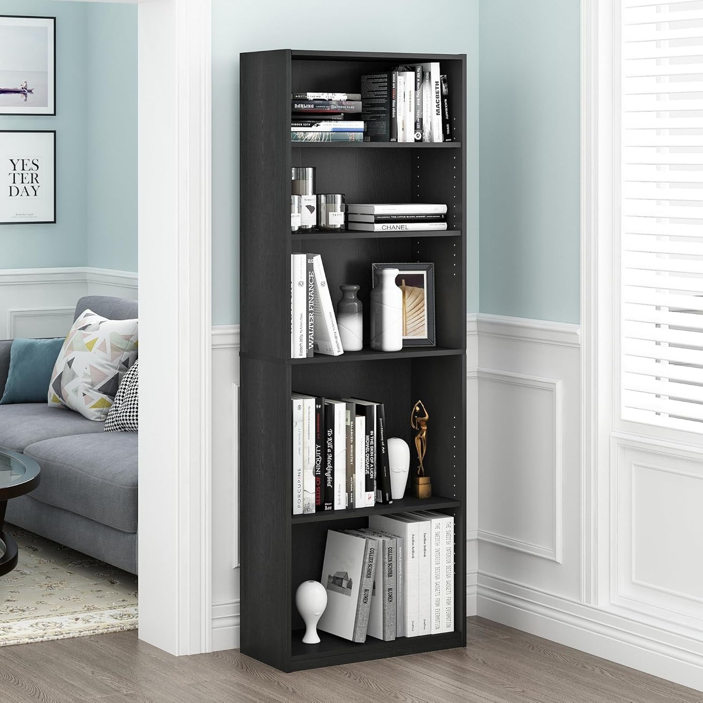 JAYA Simply Home 5-Shelf Bookcase, 5-Tier, Black-1