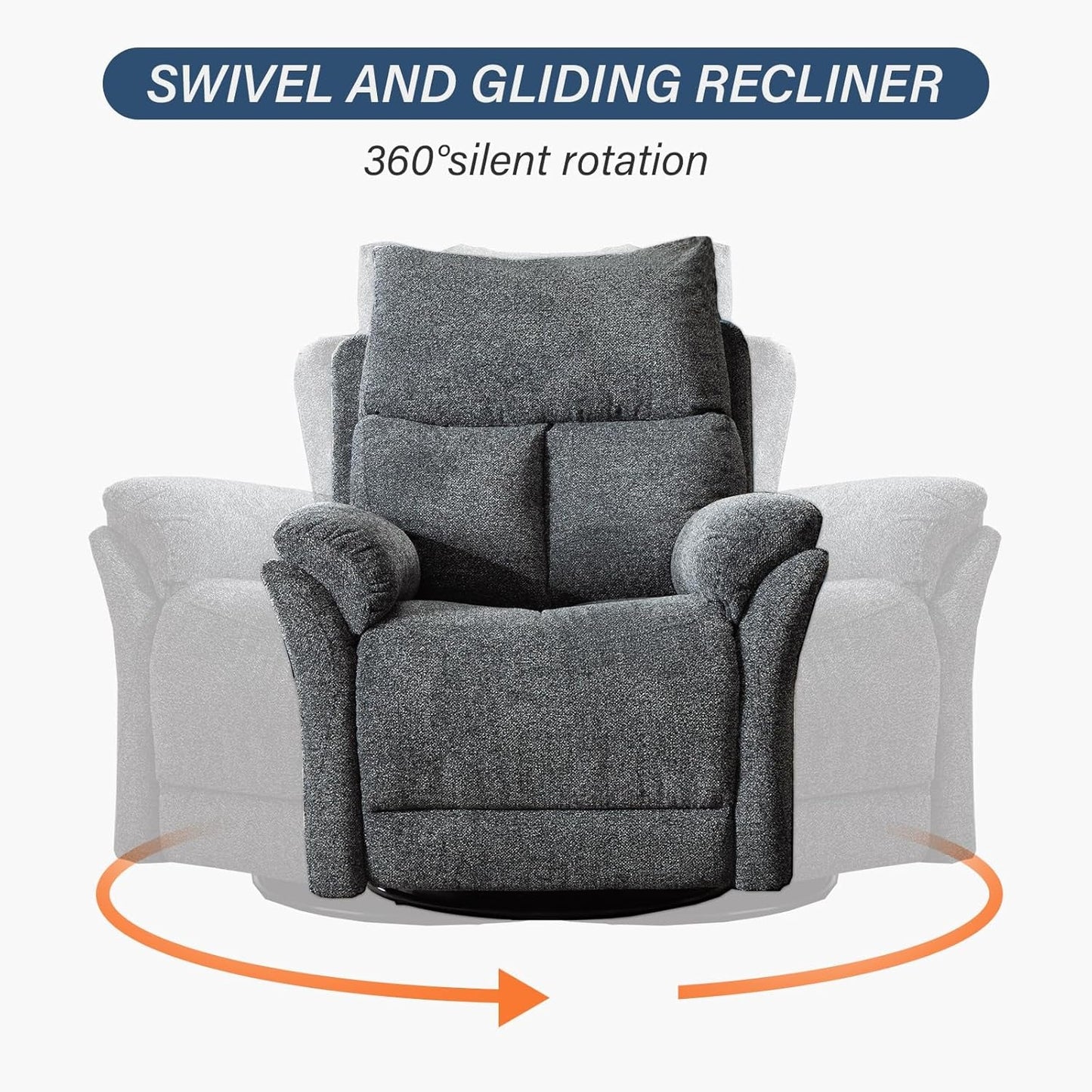 Swivel Rocker Recliner Chair Nursery, Manual Fabric Small Rocking Recliner, Modern Rocking Reclining Chairs for Living Room, Bedroom, Small Space (Gray)-3