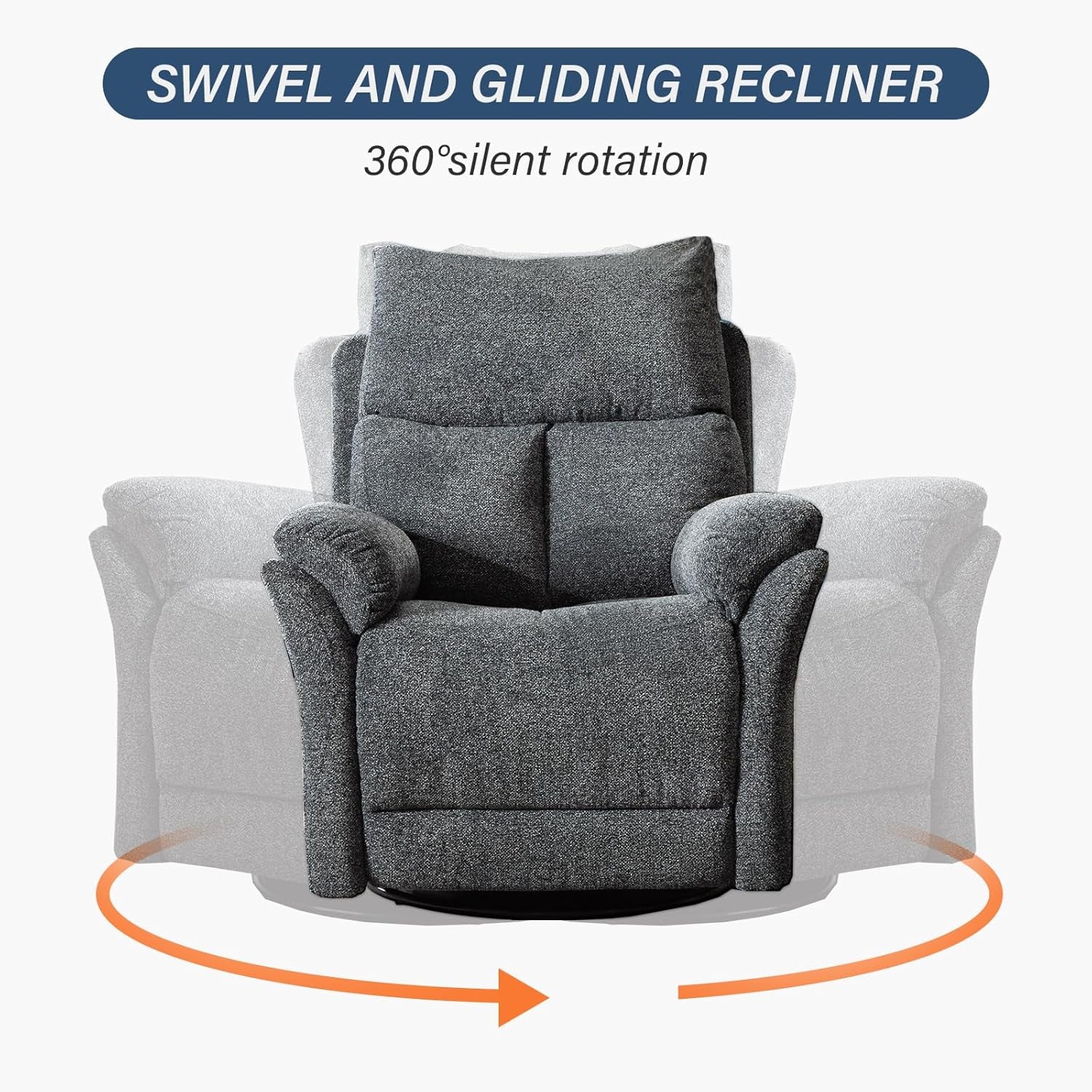 Swivel Rocker Recliner Chair Nursery, Manual Fabric Small Rocking Recliner, Modern Rocking Reclining Chairs for Living Room, Bedroom, Small Space (Gray)-3