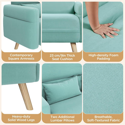 46" Small Modern Fabric Sofa Loveseat Mid Century 2 Seater Sofa Couch with Lumbar Pillows, Solid Wood Legs for Living Room, Small Space, Dorm, Office, Bedroom, Aquamarine-4