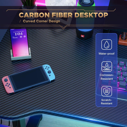 47 Inch Gaming Desk T-Shaped Computer Desk Racing Style Gamer Table with Cup Holder & Headphone Hook Office Desk Modern Workstation for Home Office & PC Gaming Setup-3