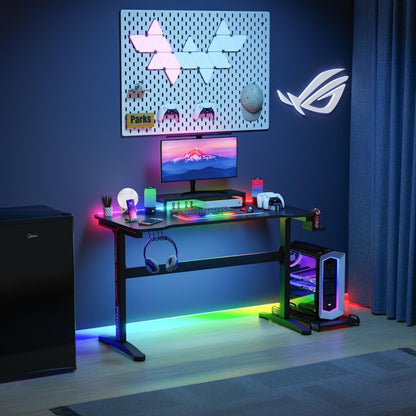 47 Inch Gaming Desk T-Shaped Computer Desk Racing Style Gamer Table with Cup Holder & Headphone Hook Office Desk Modern Workstation for Home Office & PC Gaming Setup-1