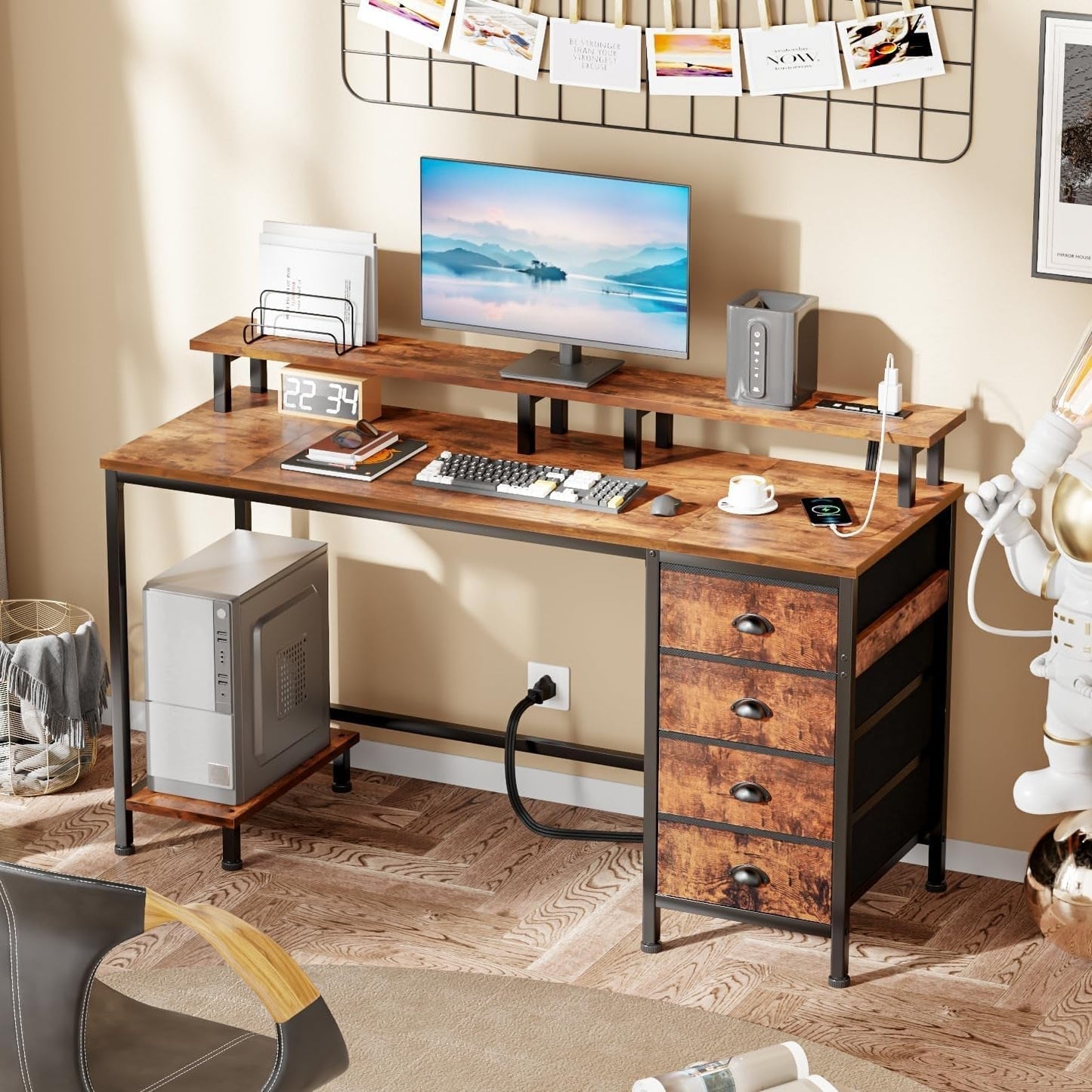 47 Inch Gaming Desk with LED Lights and Drawers-1