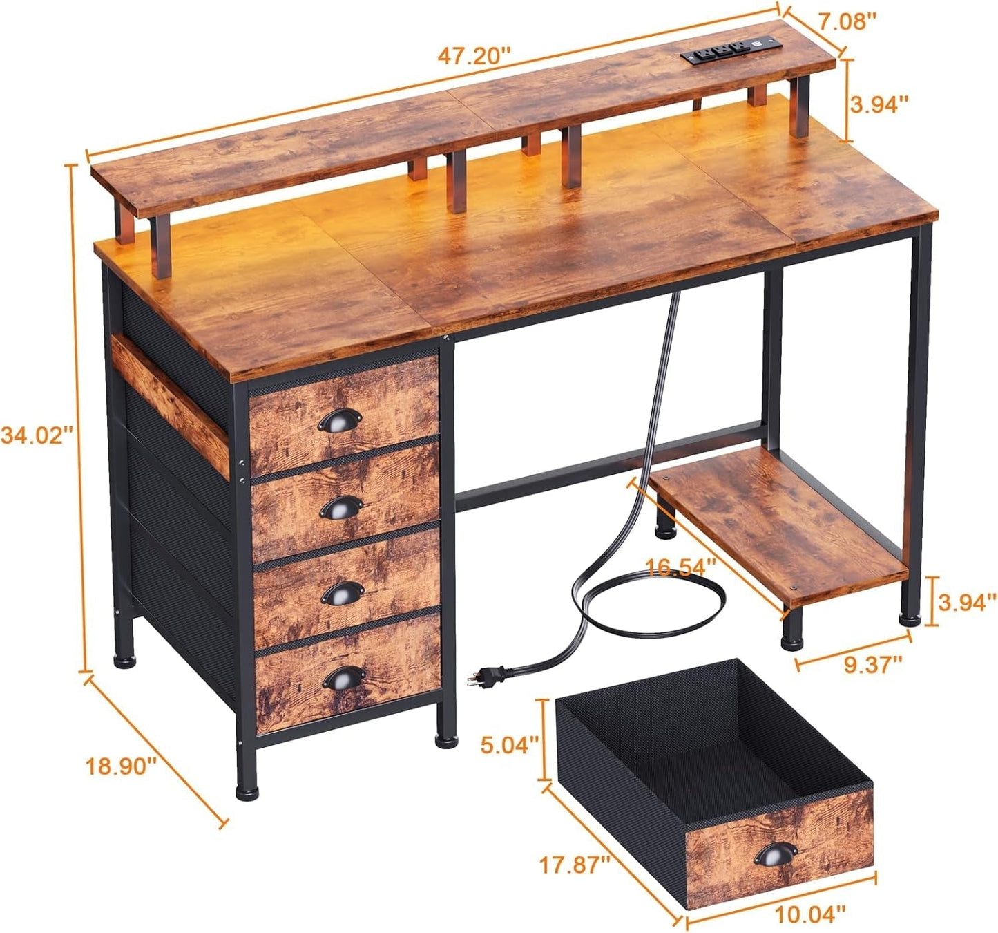 47 Inch Gaming Desk with LED Lights and Drawers-2