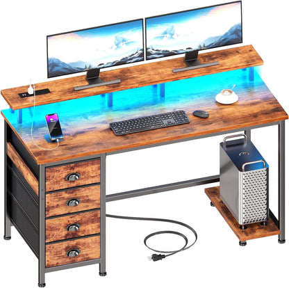 47 Inch Gaming Desk with LED Lights and Drawers-0