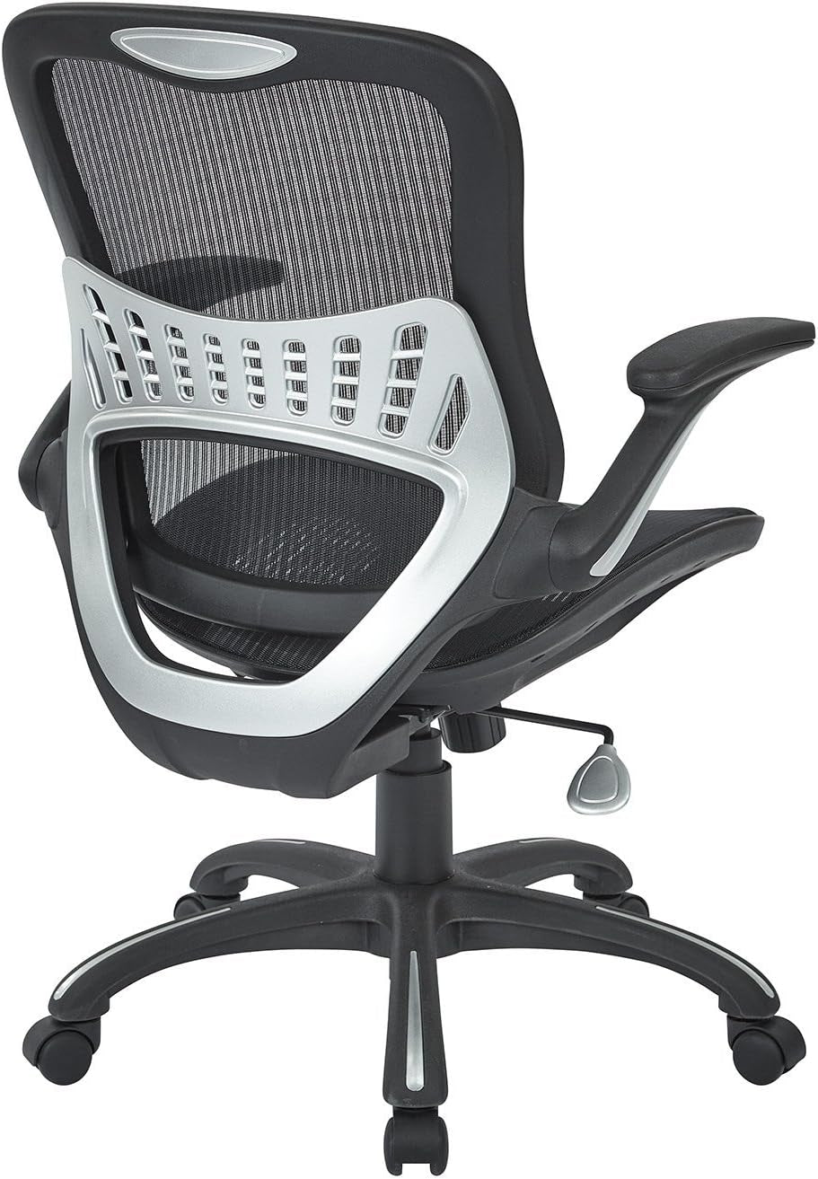 Office Star Ventilated Manager'S Office Desk Chair with Breathable Mesh Seat and Back, Black Base, Black-4