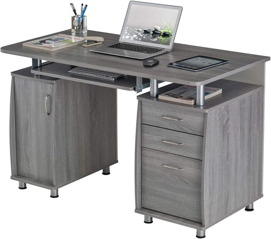 47.5'' Computer Desk with File Cabinet and Drawers, Storage Cabinet with Removable Shelf and Ventilation for CPU, Home Office Desk or Computer Workstation with Keyboard Tray, Grey-0