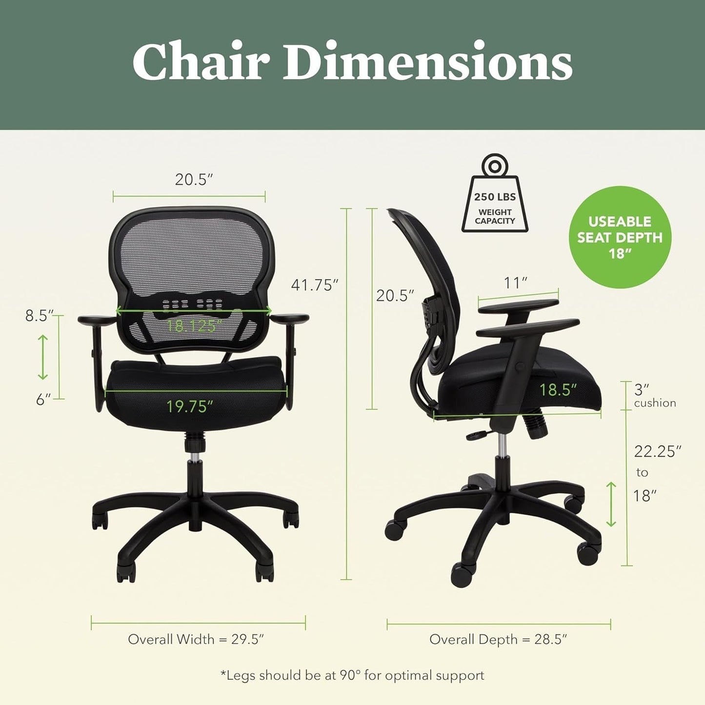 Wave Home Office Desk Chair - Office Chair Ergonomic Desk Chair - Ergonomic Mesh Office Chair, Mid Back, Adjustable Arms, Lumbar Support, Synchro-Tilt, Cushion, 360 Swivel Wheels-1
