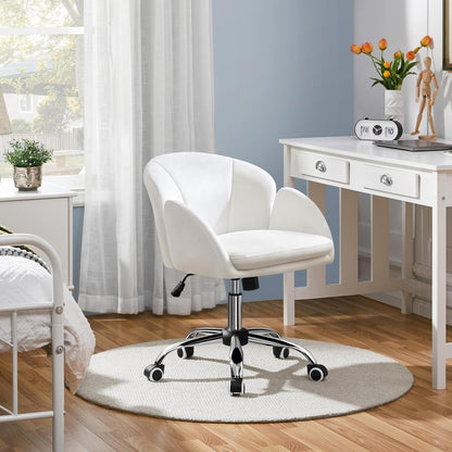 White Desk Chair Petal Cute Office Chair Faux Leather Swivel Desk Chair Vanity Chair with Back Modern Computer Rolling Chair for Bedroom-1