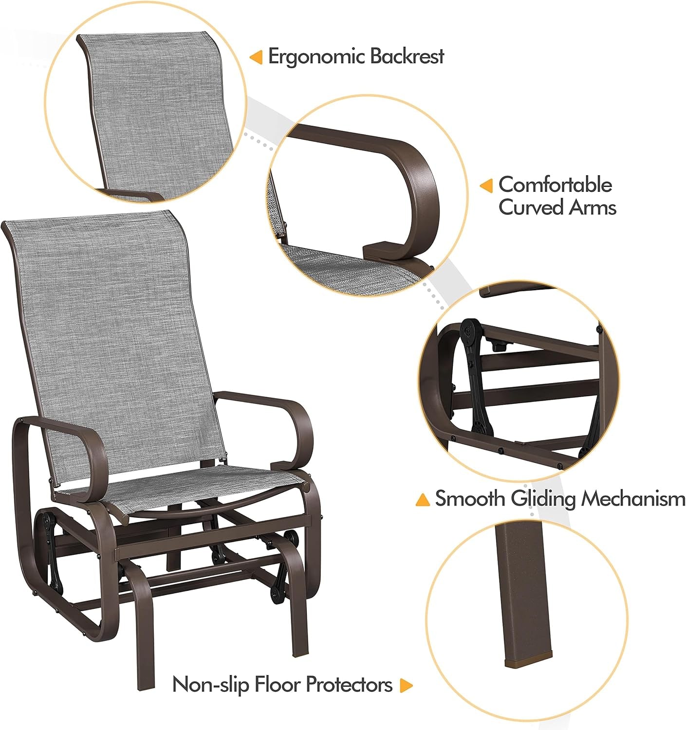 Outdoor Patio Glider Chairs with Breathable Sling Fabric-3