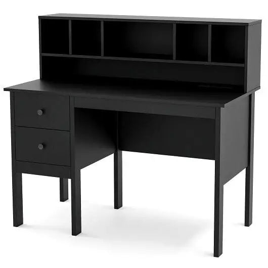 48 Inch Computer Desk with Drawers Power Outlets and 5-Cubby Hutch-White - Color:White - Computer Desk