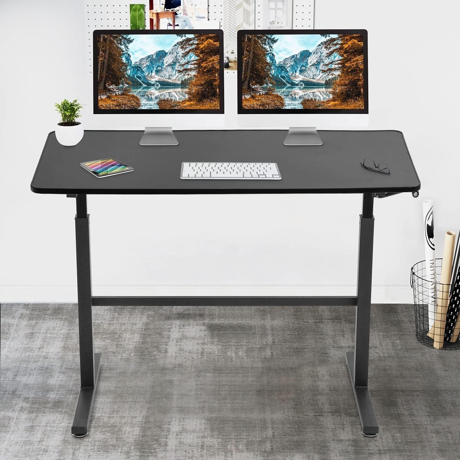 48 Inch Standing Desk Adjustable Height Ergonomic Computer Desk Modern Sit Stand up Desk Large Space Work Desk Fit Dual Monitor for Home Office Gaming, Black-1