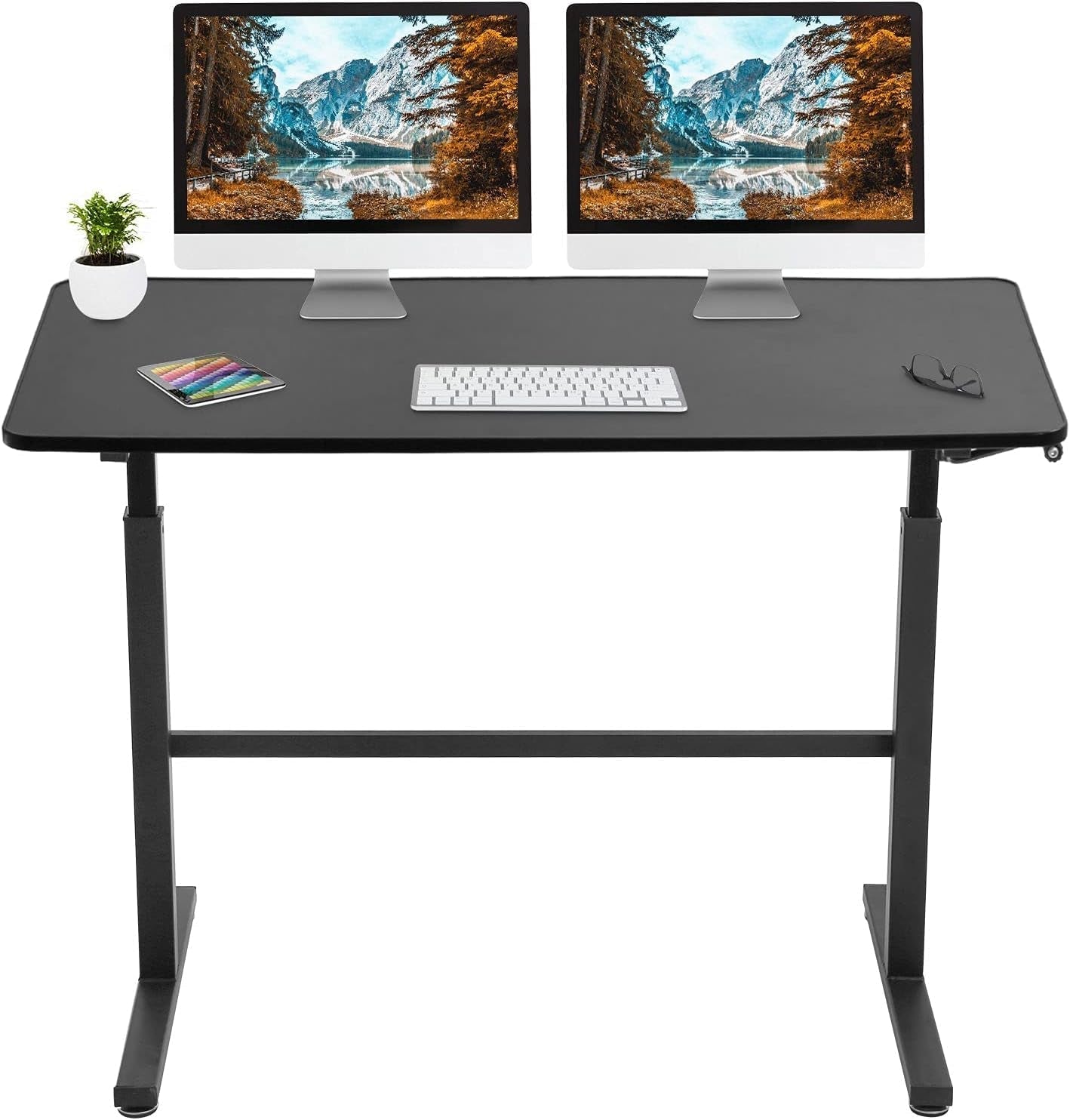 48 Inch Standing Desk Adjustable Height Ergonomic Computer Desk Modern Sit Stand up Desk Large Space Work Desk Fit Dual Monitor for Home Office Gaming, Black-0