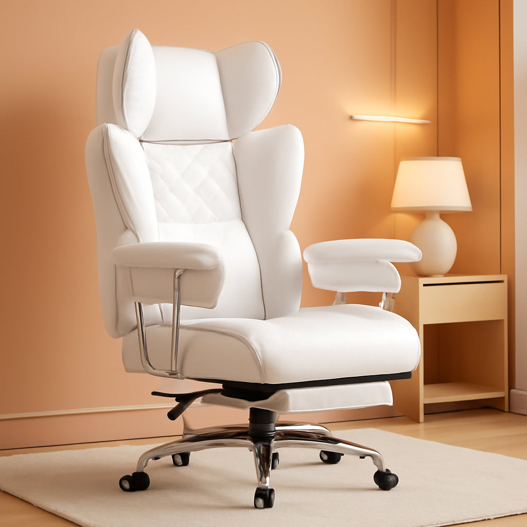 Big and Tall Gaming Chair with Pocket Spring Lumbar Support, Ergonomic Office Chair with Footrest, Executive Desk Chair with Outward Fixed Soft Armrests, Computer Chair with High Back, White-0