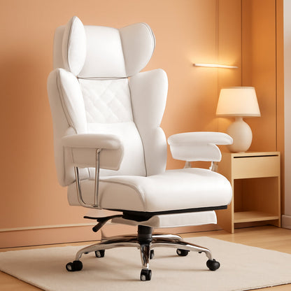 Big and Tall Gaming Chair with Pocket Spring Lumbar Support, Ergonomic Office Chair with Footrest, Executive Desk Chair with Outward Fixed Soft Armrests, Computer Chair with High Back, White-0