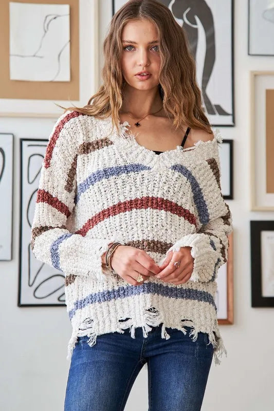 ADORA Frayed Edge Stripe Sweater
