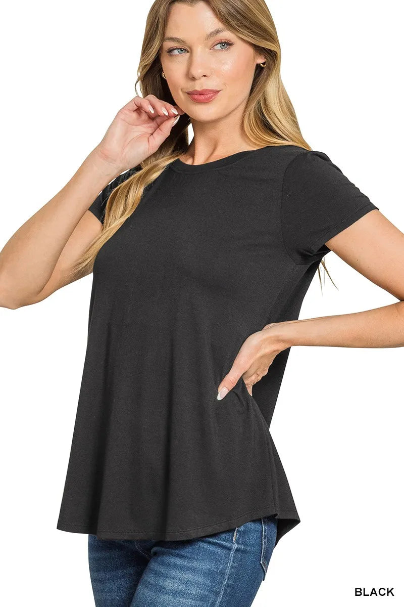 Zenana Flowy Round Hem Rayon Short Sleeve T-Shirt
