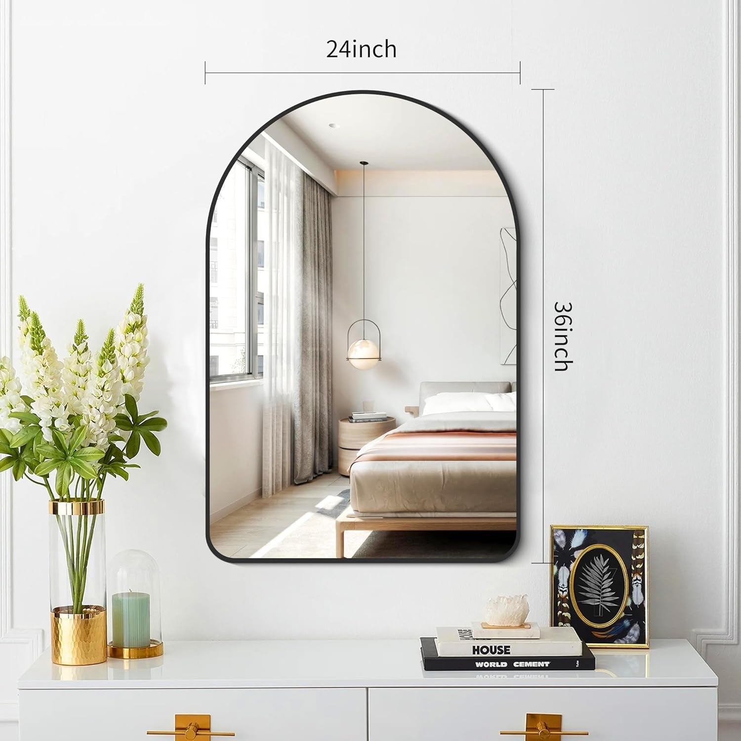 Arched Bathroom Mirror 24X36 Inch,Bathroom Mirror Wall Mounted Modern Black Aluminum Alloy Frame Decor Dresser Mirror for Bedroom Living Room Entryway, Hanging or Leaning against Wall-1