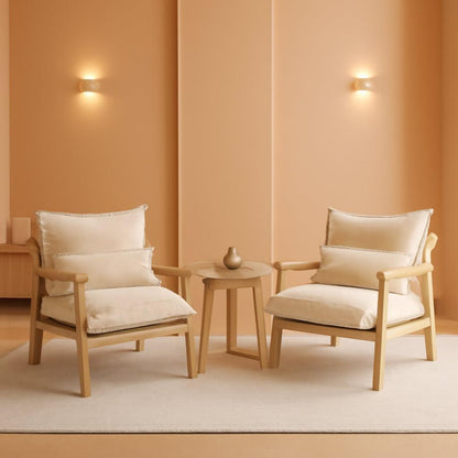 Cloud Accent Armchairs Pair Beige Chenille Lumbar Pillow-0