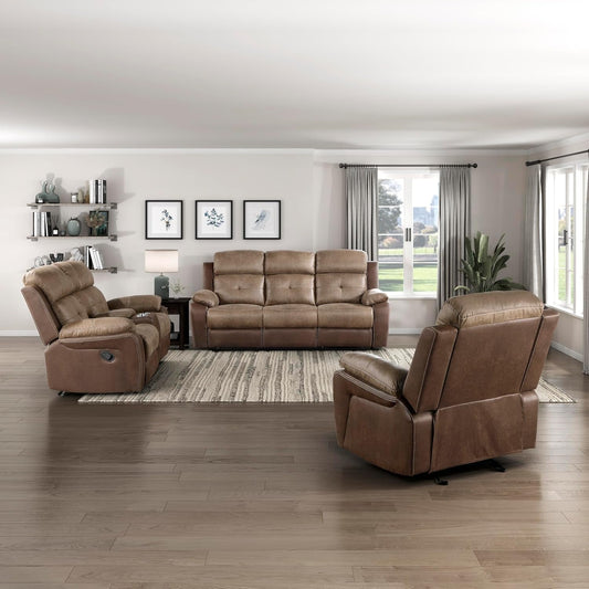 Marianna 3-Piece Reclining Living Room Sofa Set, Brown-0