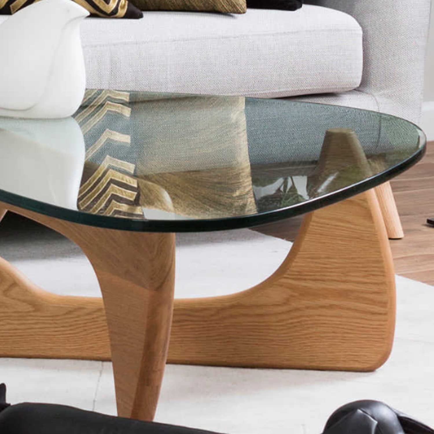 Mid Century Glass Top End Table - Light Walnut-3