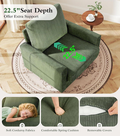 Green Corduroy Accent Chair 22 Inch Deep Seat Tool Free-3