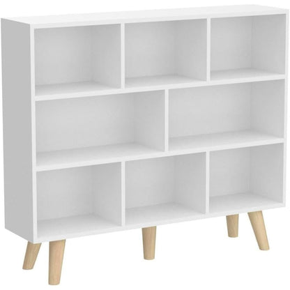 Wooden Open Shelf Bookcase - 3-Tier Floor Standing Display Cabinet Rack with Legs, 8 Cubes Bookshelf, Warm White-4