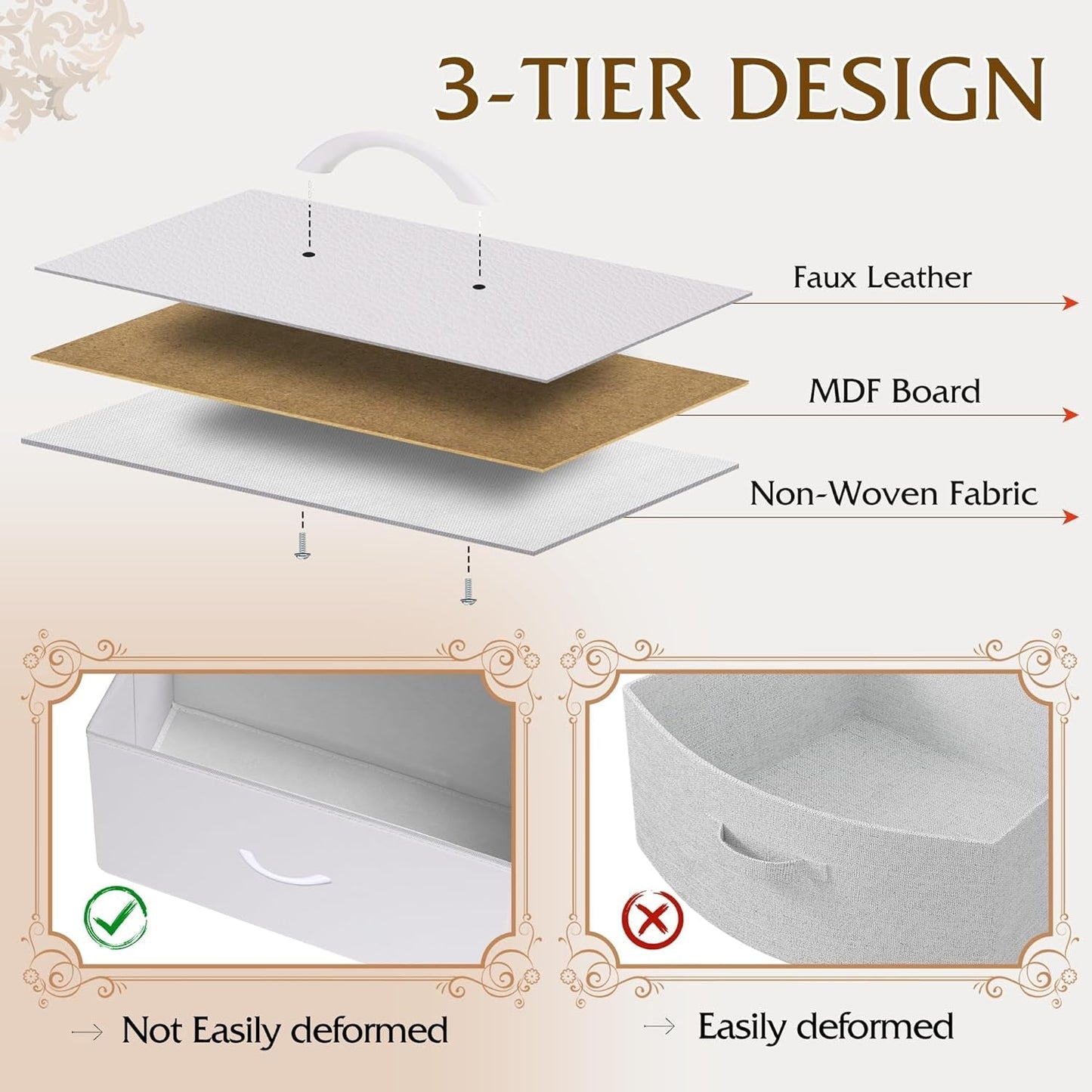 White Dresser for Bedroom, 6 Drawer Double Dresser, Fabric Storage Tower with Fabric Bins, Chest of Drawers for Closet, Living Room, Hallway-4