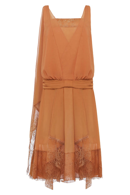 Classic Chiffon Lace Day Dress, Navy or Burnt Orange, Sizes 6, 8, 10