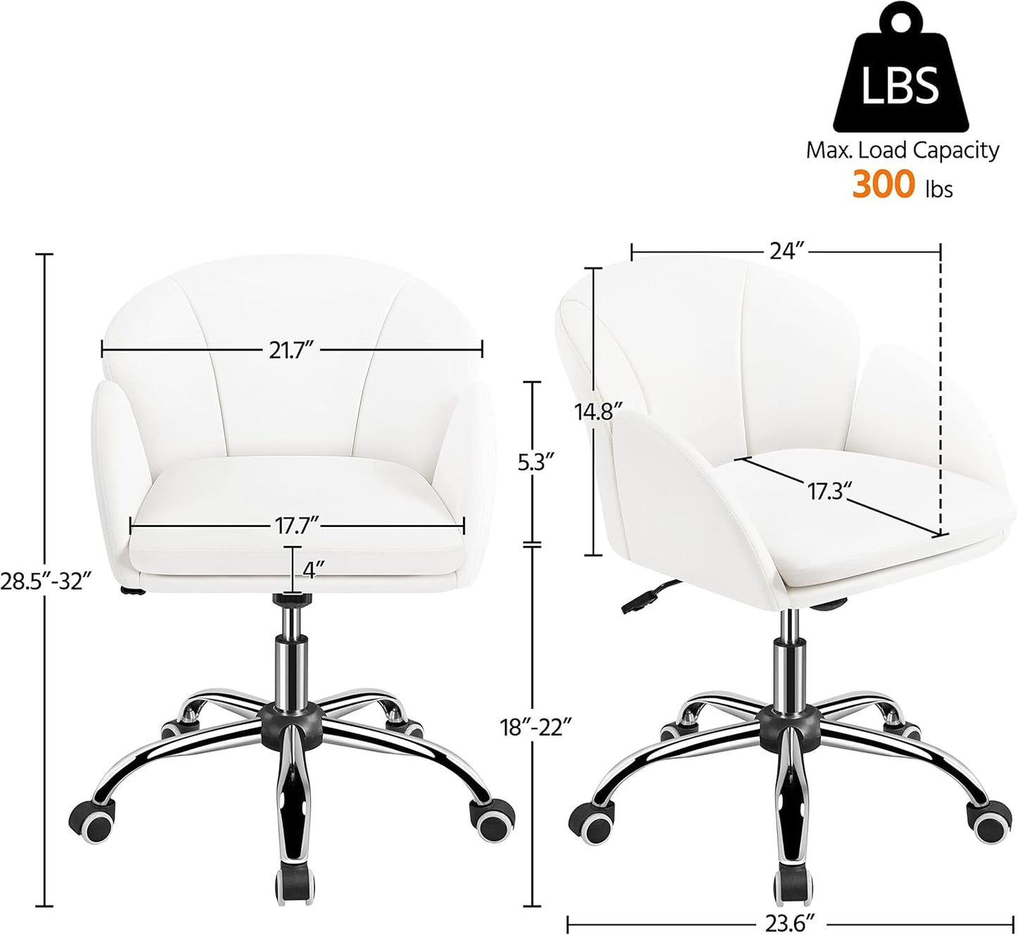 White Desk Chair Petal Cute Office Chair Faux Leather Swivel Desk Chair Vanity Chair with Back Modern Computer Rolling Chair for Bedroom-2