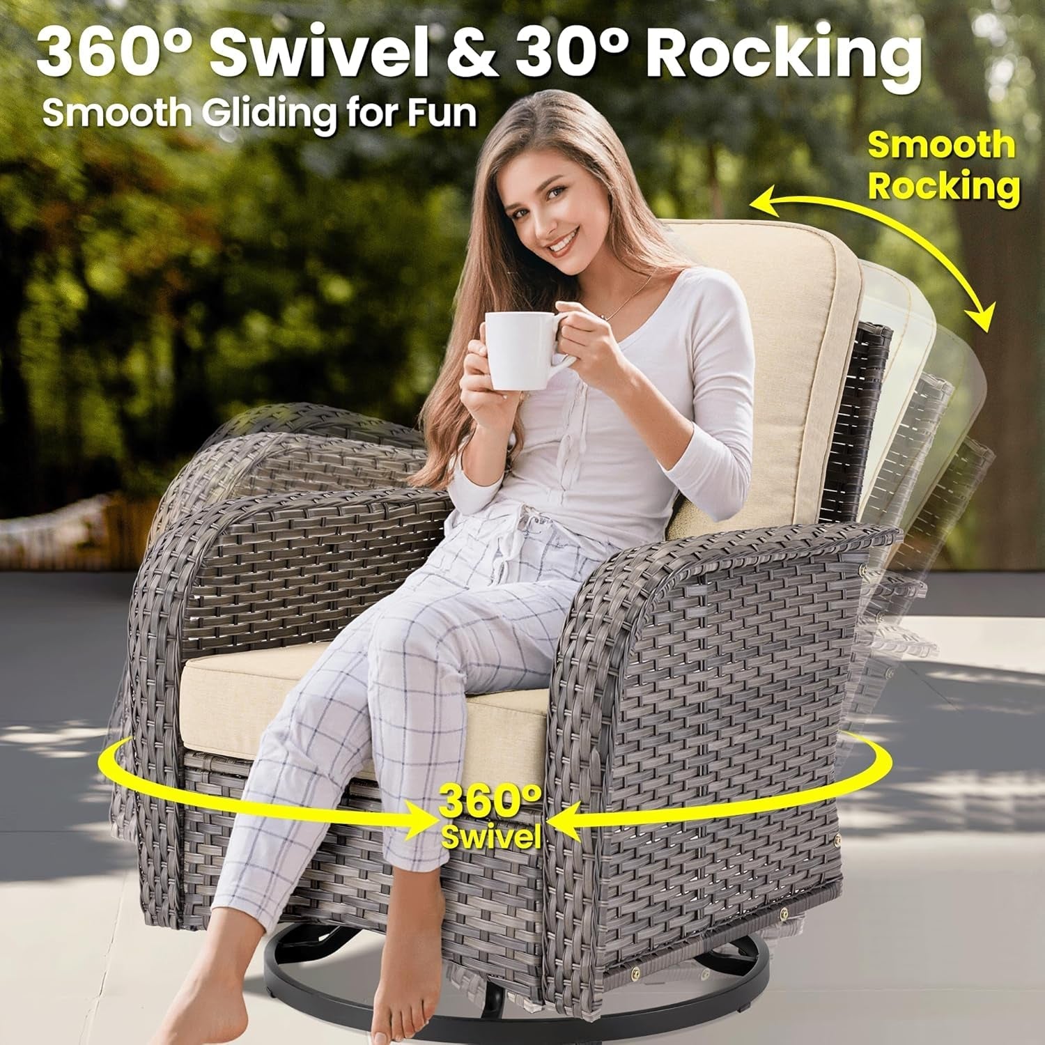 Modern Outdoor Wicker Furniture Set with Swivel Rocking Chairs-3