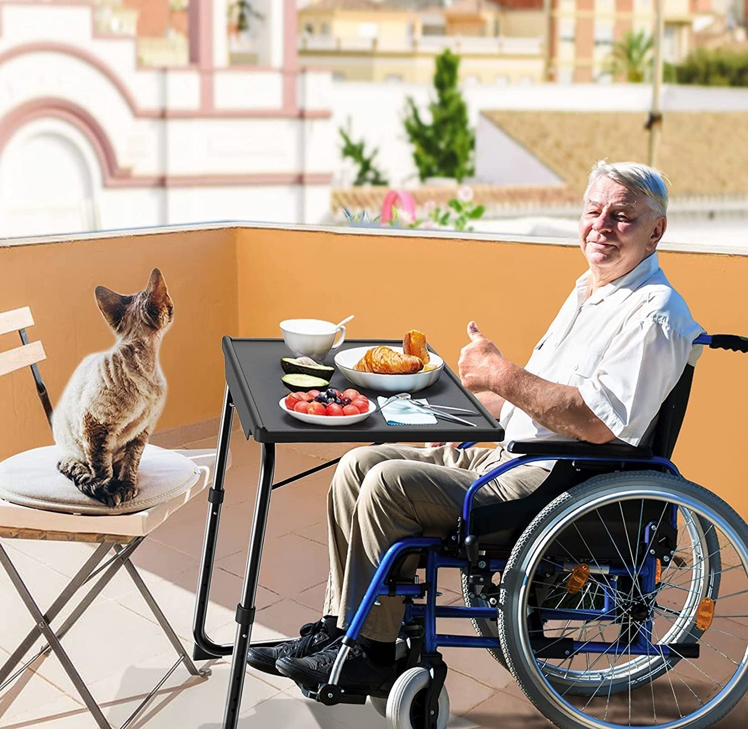 Adjustable TV Tray Table - TV Dinner Tray on Bed & Sofa, Comfortable Folding Table with 6 Height & 3 Tilt Angle Adjustments (Black)-1