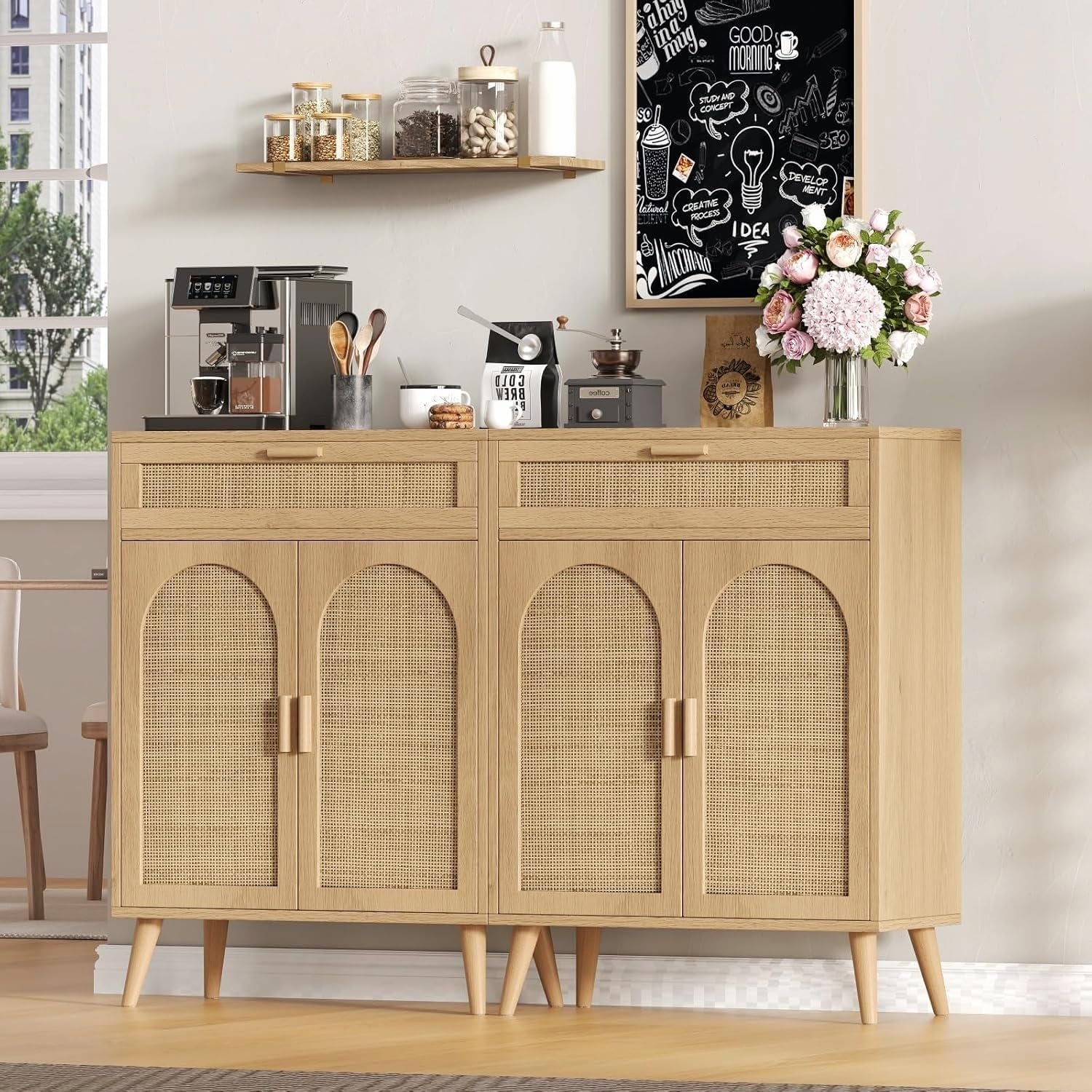 Natural Rattan Storage Cabinet Buffet Sideboard Drawers-2