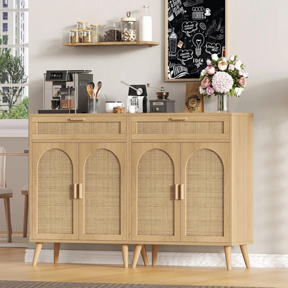 Natural Rattan Storage Cabinet Buffet Sideboard Drawers-2