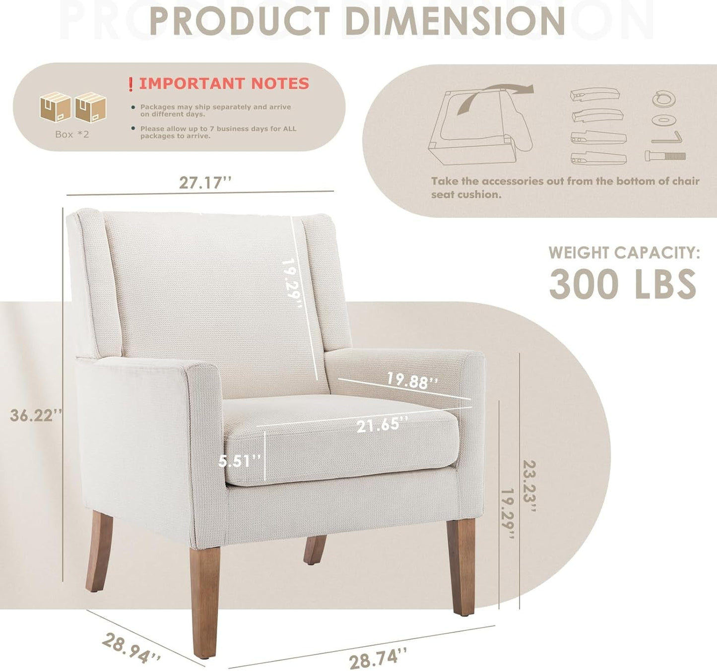 Beige Modern Wingback Chair Set Of 2 With Wood Legs-1