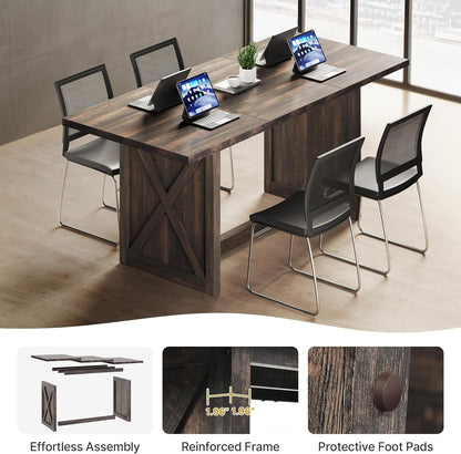 70.8" Large Farmhouse Dining Table for 6 to 8 People, Rustic Style Wood Dinner Table, Rectangular Dining Table for Kitchen, Dining Room & Living Room-3