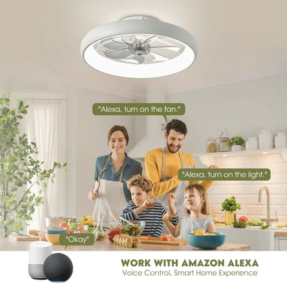 Ceiling Fans with Lights, Flush Mount Ceiling Fan with Alexa/Google Assistant/App Control, Low Profile Ceiling Fan with 6 Wind Speeds, LED Ceiling Fan for Bedroom, Kitchen 20“ (White)-1