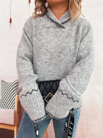 Ribbed Contrast Trim Long Sleeve Sweater