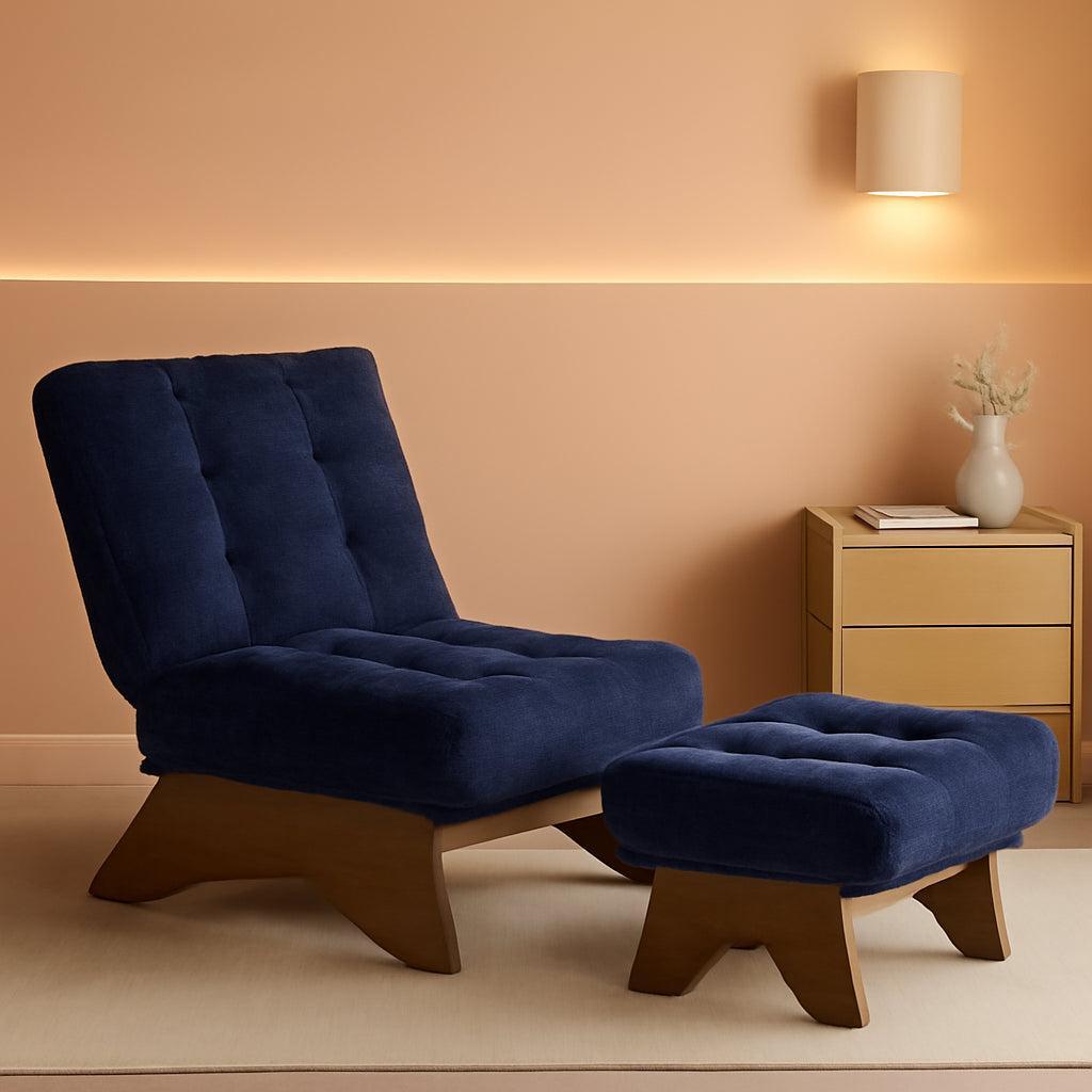 Navy Accent Chair With Ottoman And Adjustable Backrest-0