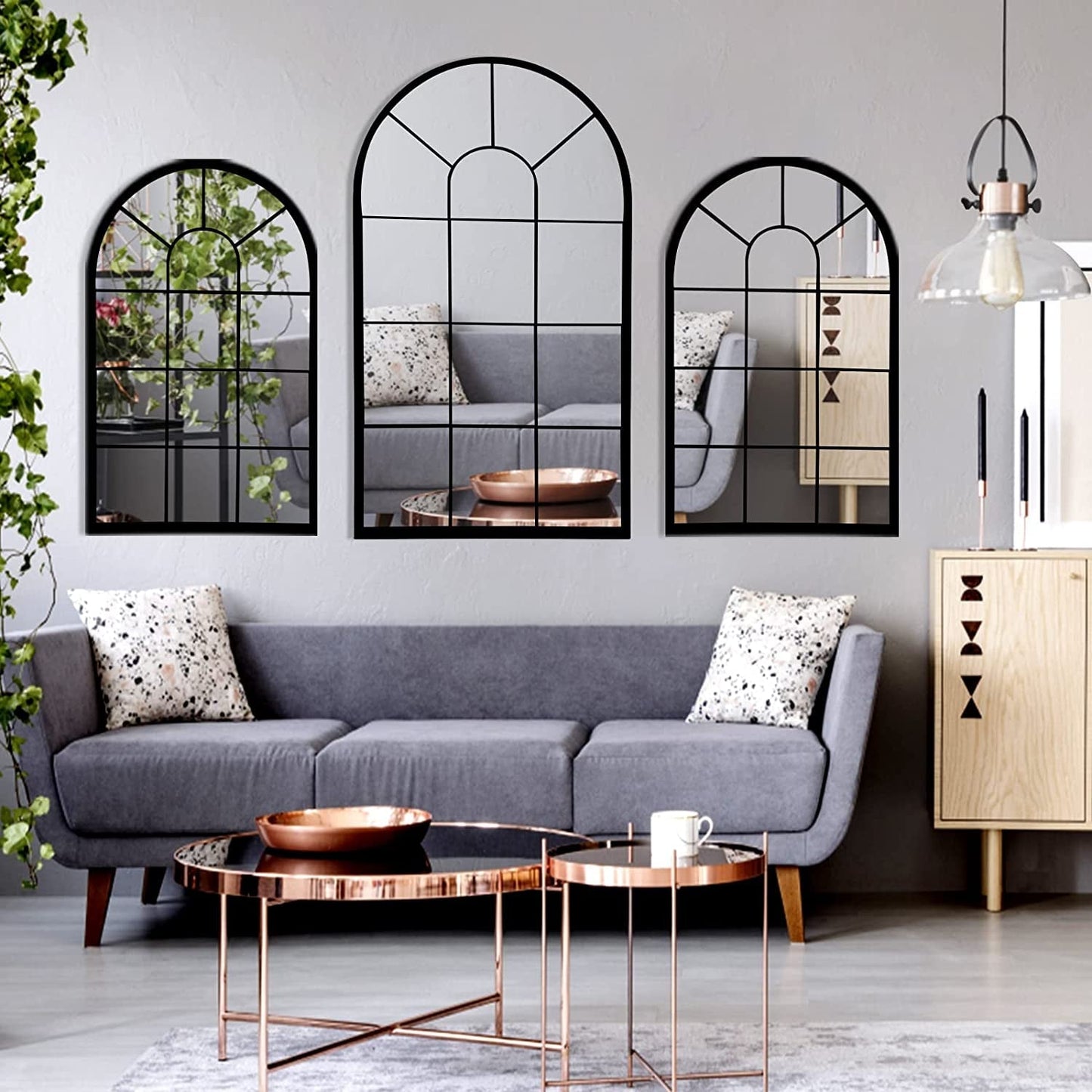 Wall Mirror Window Decorative Mirrors Arched Farmhouse for Living Room Bedroom Entryway Bathroom Vanity (Black,41.3”X 24” X1”)-3