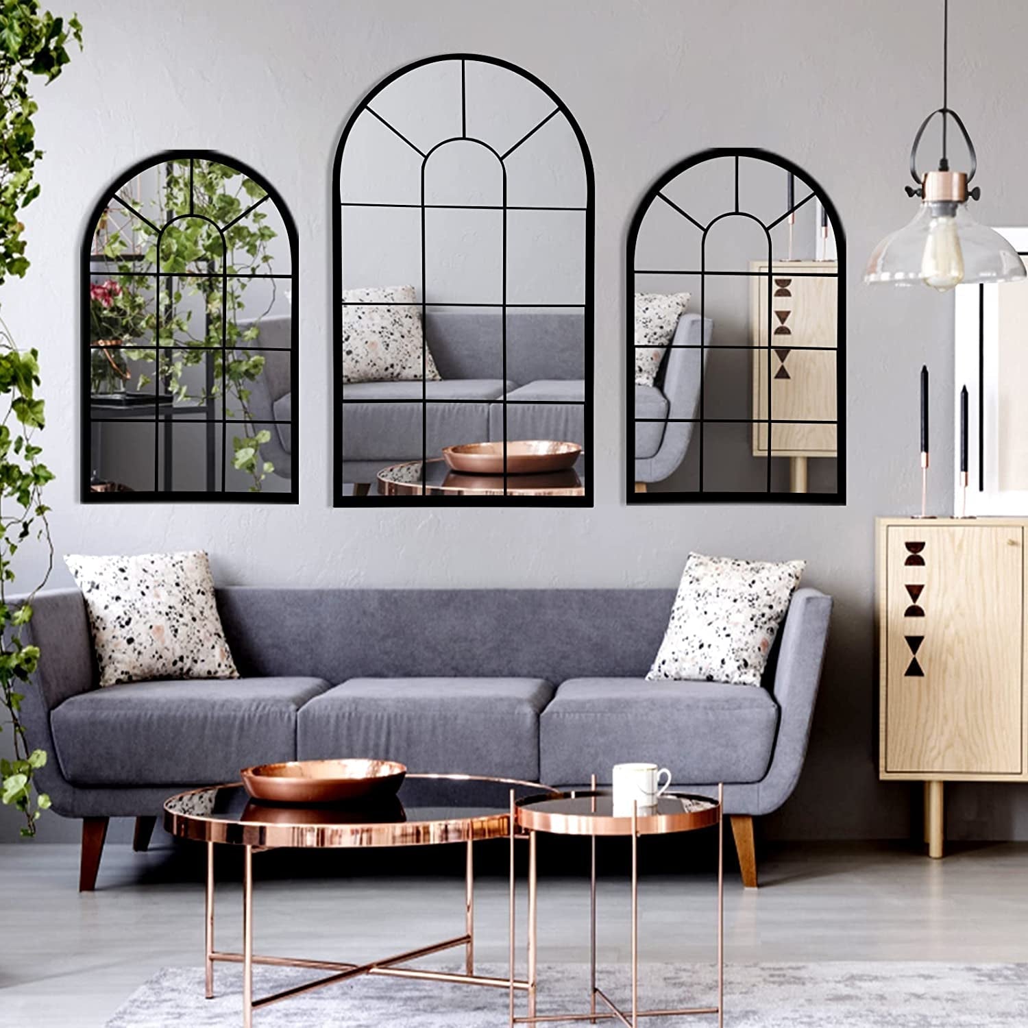 Wall Mirror Window Decorative Mirrors Arched Farmhouse for Living Room Bedroom Entryway Bathroom Vanity (Black,41.3”X 24” X1”)-3