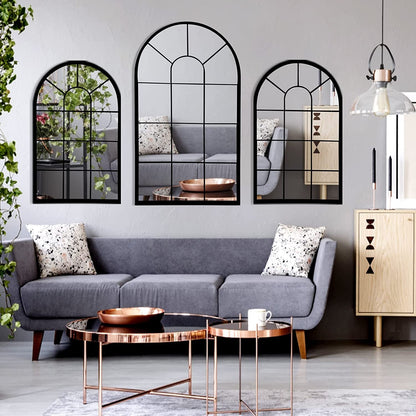 Wall Mirror Window Decorative Mirrors Arched Farmhouse for Living Room Bedroom Entryway Bathroom Vanity (Black,41.3”X 24” X1”)-3