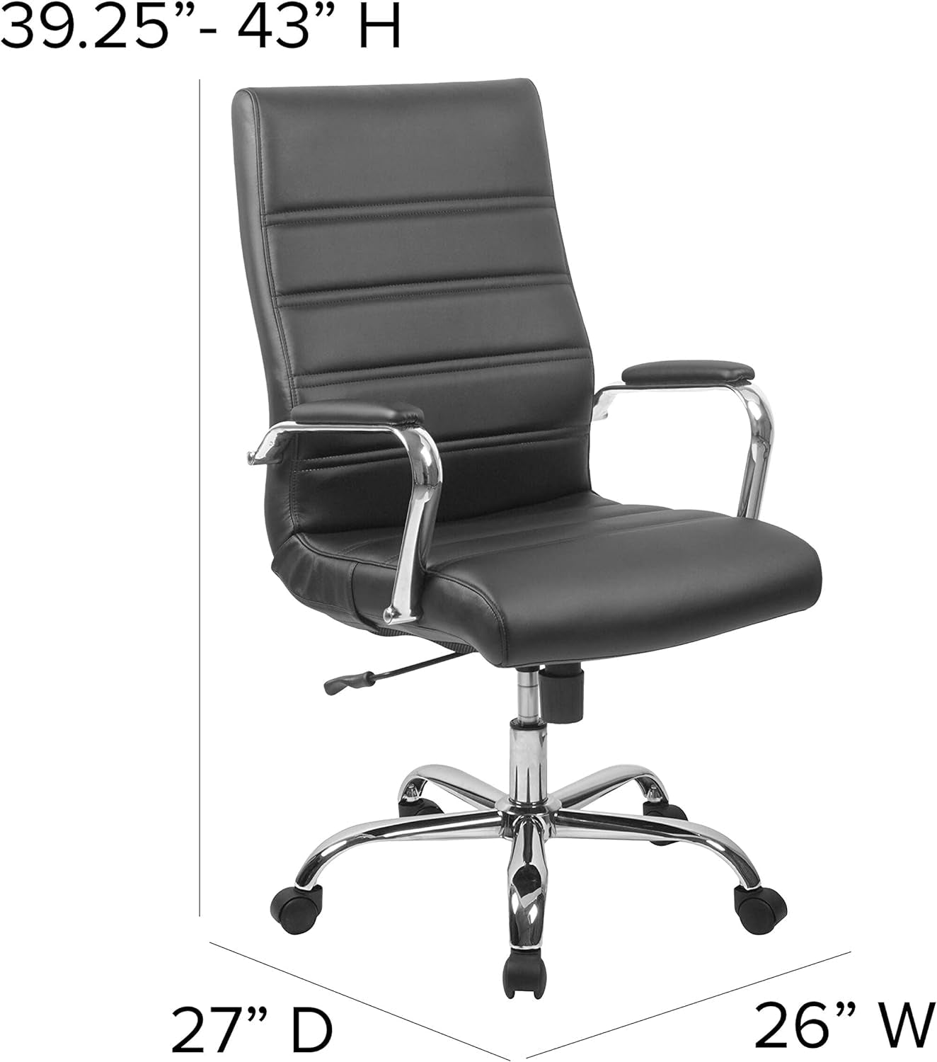 Whitney High-Back Swivel Leathersoft Desk Chair with Padded Seat and Armrests, Adjustable Height Padded Office Chair, Black/Chrome-2